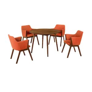Arcadia and Renzo 42 in. 5-Piece Round Wood Orange and Walnut Dining Set