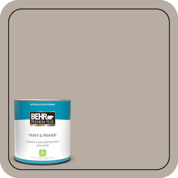 BEHR PREMIUM PLUS 1 qt. #PPU18-13 Perfect Taupe Satin Enamel Low Odor Interior Paint & Primer