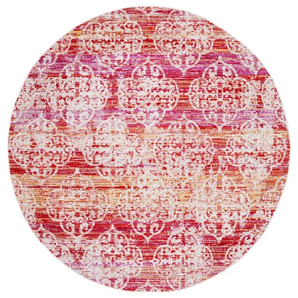 Montage Pink/Multi 7 ft. x 7 ft. Distressed Trellis Indoor/Outdoor Round Area Rug