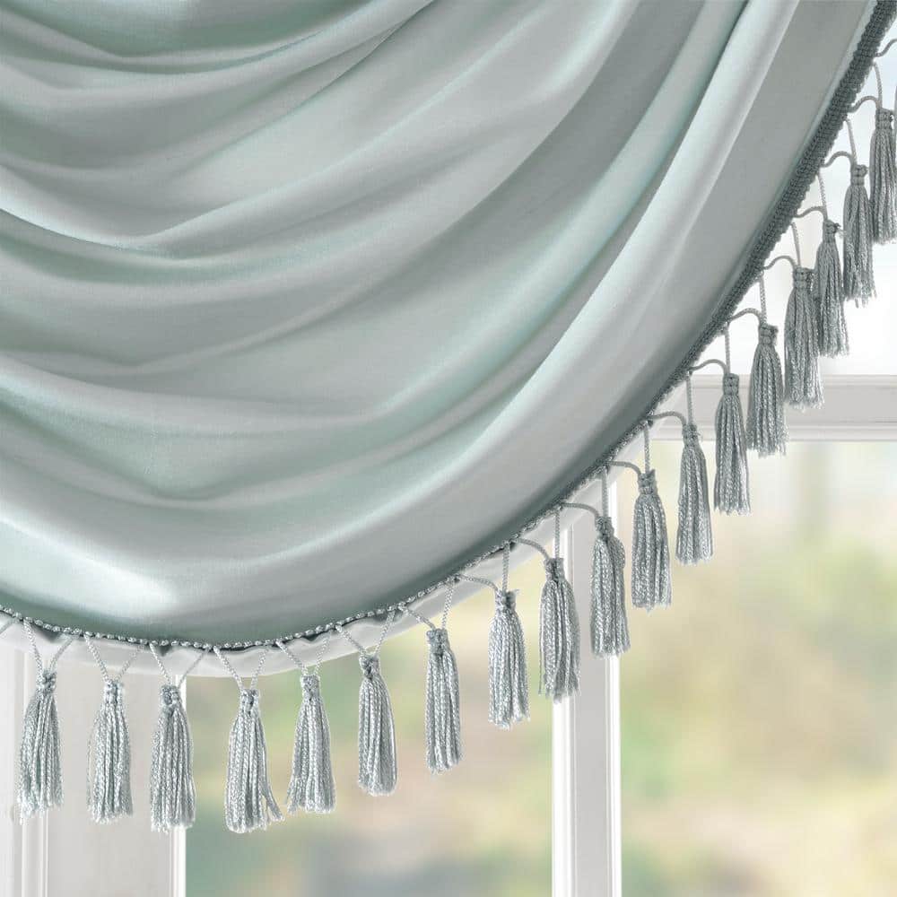 Dusty Aqua Faux Silk Waterfall Valance with Tassel Trim