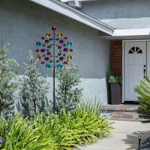 88 in. Tall Outdoor Metal Kaleidoscopic Multi-Spinning Kinetic Garden Stake Decoration