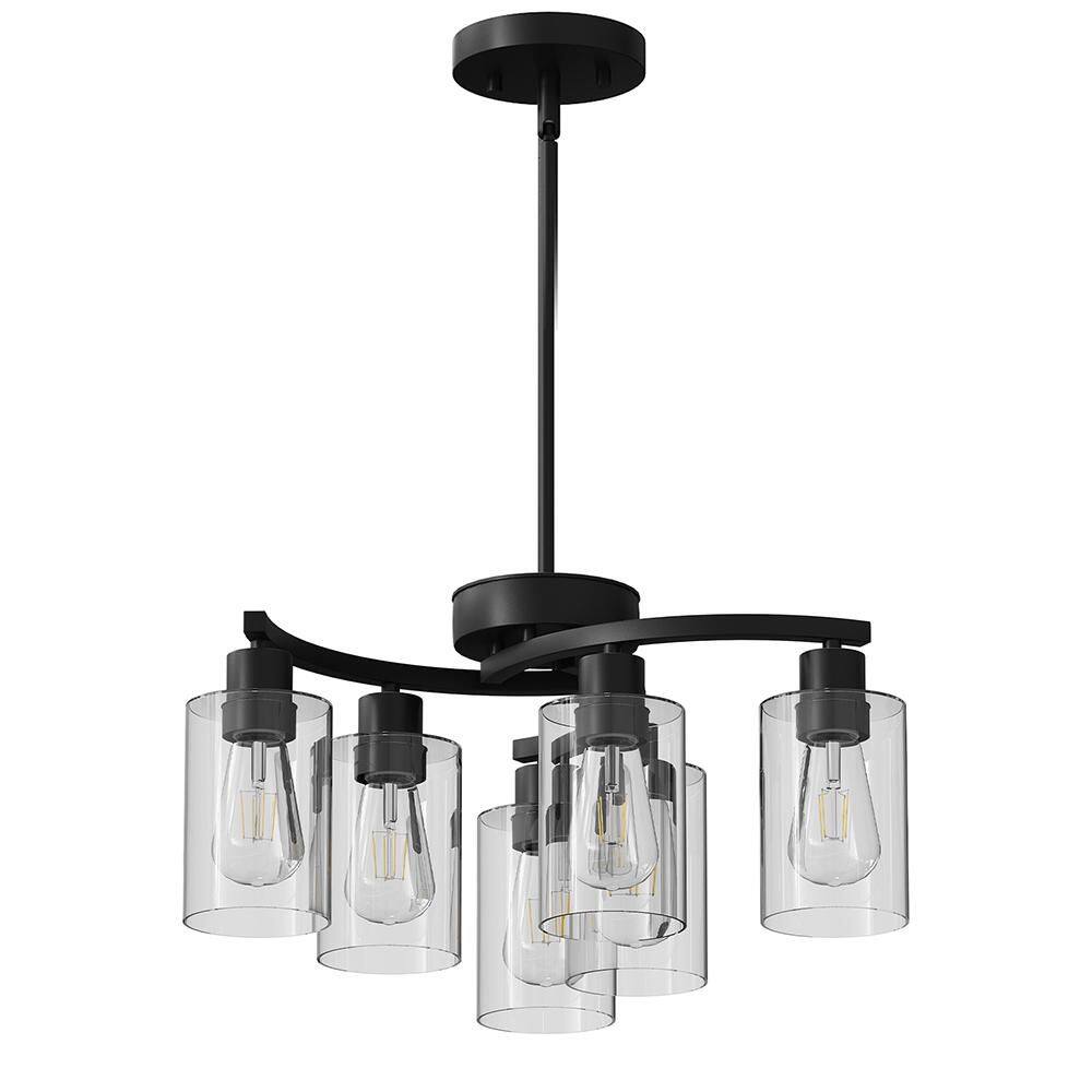 22 in. 6-Light Matte Black Modern Chandelier with Clear Glass Shades price history on PriceWatchPro