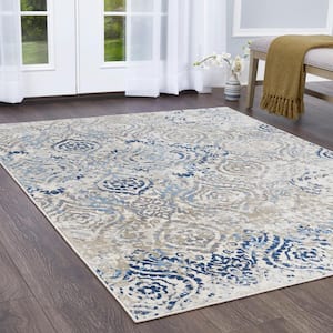 Home Dynamix Ivory Contemporary Bordered Leaves Area Rug Abstract HDX3418-122 