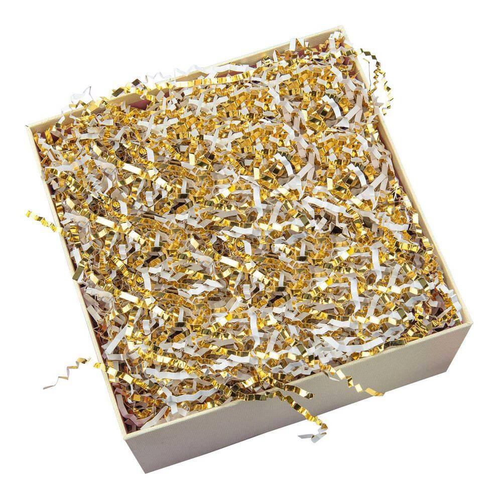 4.5 oz. Crinkle Cut Paper Shredded Filler for Gift Baskets and Boxes White and Gold Confetti Decoration Stuffing price history on PriceWatchPro