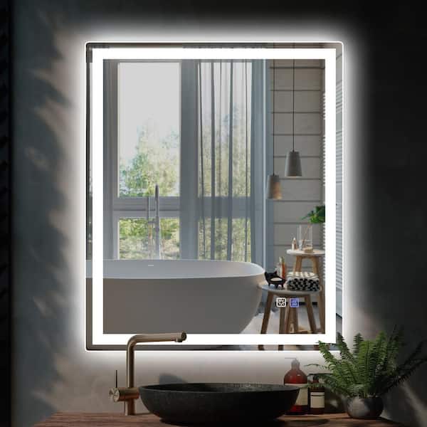 Unbranded 30 in. W x 36 in. H Rectangular Frameless Anti-Fog Wall Bathroom Vanity Mirror in White