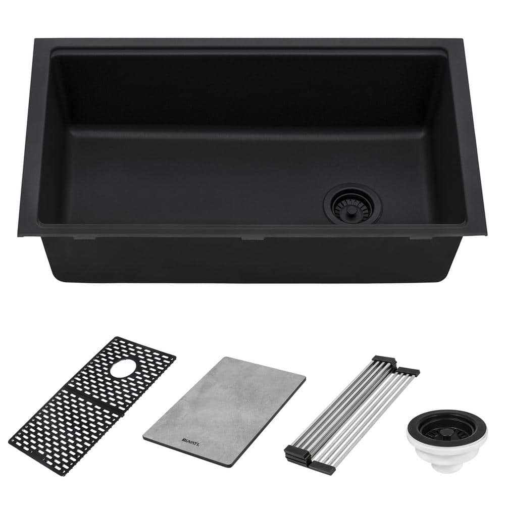 Midnight Black Granite Composite Drop-in Kitchen Sink with Workstation