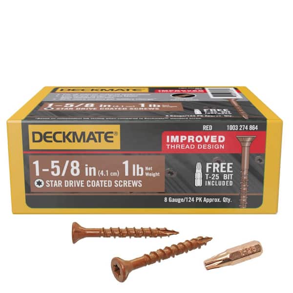 DECKMATE 1-5/8 in. Red Exterior Self-Starting Star Flat-Head Wood Deck screws #8 (1 lb./147 pcs)