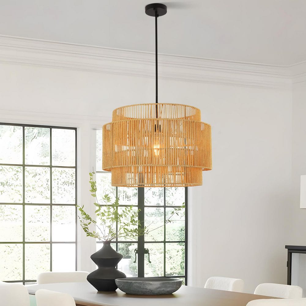 1-Light 3-Tier Black Pendant Light w/Rattan Shade Hand-Woven Ceiling Light Fixture Chandeliers price history on PriceWatchPro