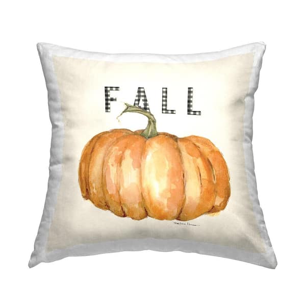 Fall Pumpkin Black Farm Plaid Typography Autumn Gourd Orange Print Polyester 18in. X 18in. Throw Pillow