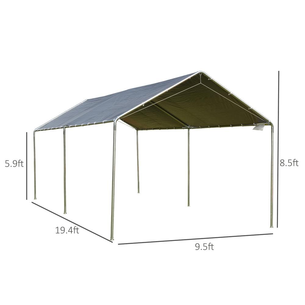 Gray 10' x 20' Portable Galvanized Steel Carport Kit