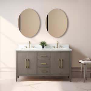60 in. W x 22 in. D x 34 in. H Double Sink Bathroom Vanity Cabinet in Driftwood Gray with Engineered Marble Top