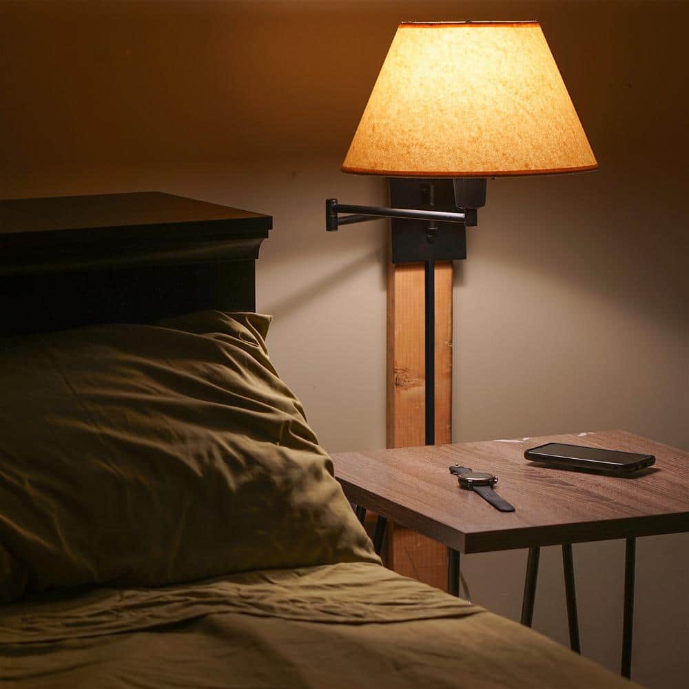 Cambridge Adjustable Swing Arm Wall Lamp with Opaque Paper Shade, Black