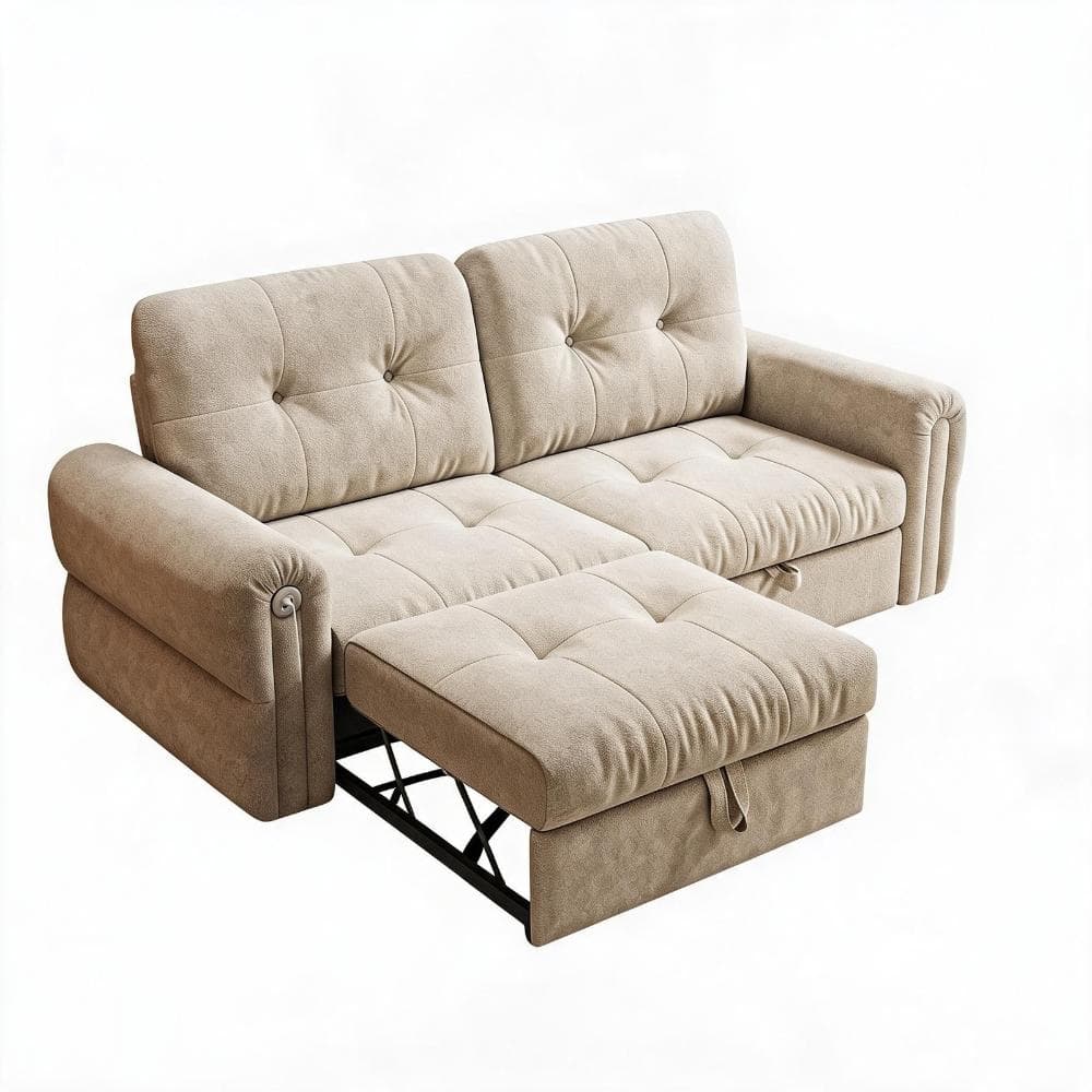 77 in. Beige Chenille Twin Size Sofa Bed with Sturdy Steel Frame, 2-in-1 Convertible Design for Living Room or Bedroom
