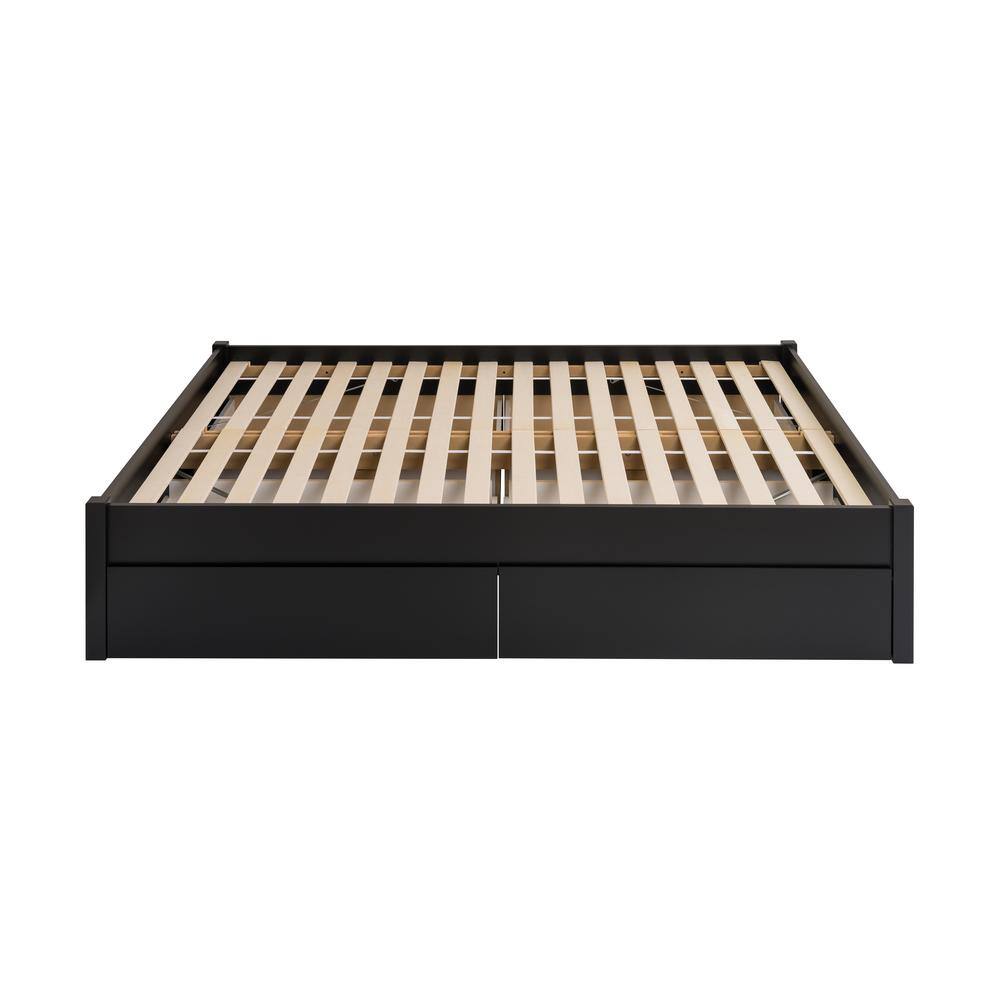 Black Queen Wood Frame Platform Bed with Storage Drawers