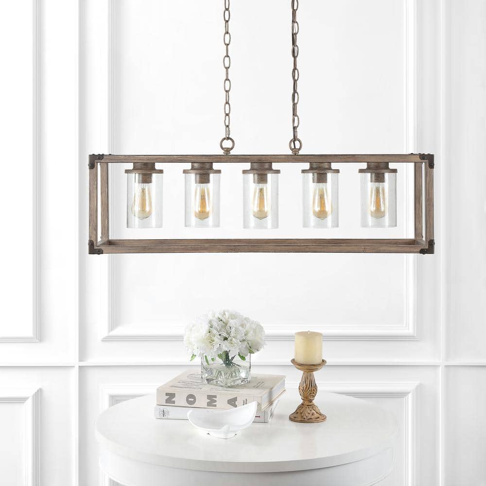 Zeniba 36" Rustic Farmhouse LED Pendant with Seeded Glass - Oil-rubbed Bronze