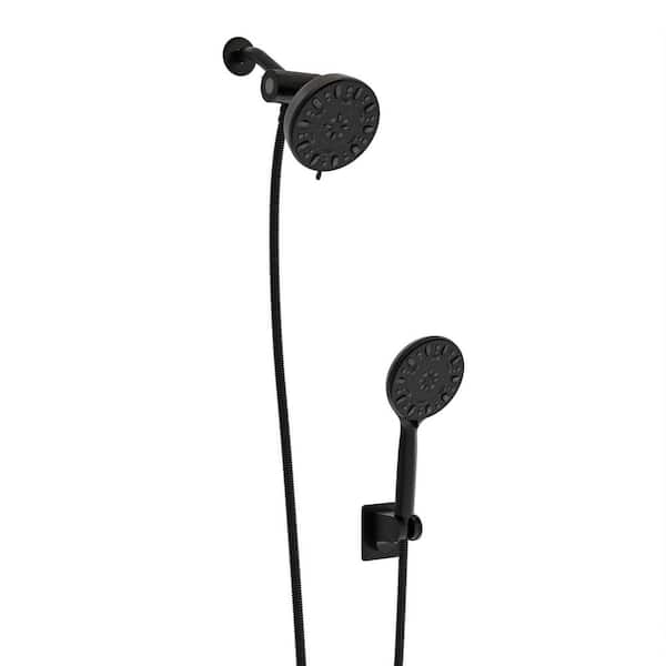 cadeninc 7-Spray Patterns with 1.8 GPM 4.7 in. Wall Mount Dual Shower Heads and Handheld in Matte Black