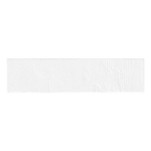 Encore White 3 in. x 12 in. Subway Herringbone Textured Matte Ceramic Wall Tile Sample