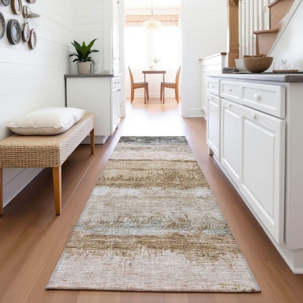 Mayfield Premium Machine Washable Abstract AMF1197 Beige 2 ft. 3 in. x 7 ft. 6 in. Runner Rug