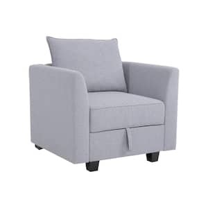 Grey Linen Armchair Modern Accent Chair Stylish Accent Arm Chair with Storage for Living Room Bedroom or Small Spaces