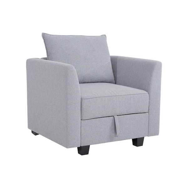MAYKOOSH Grey Linen Armchair Modern Accent Chair Stylish Accent Arm Chair with Storage for Living Room Bedroom or Small Spaces