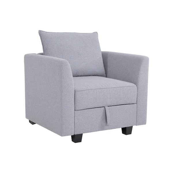 35.43 in. Square Arm 1-piece Linen Modular Sectional Sofa in. Gray with Storage Accent Chair