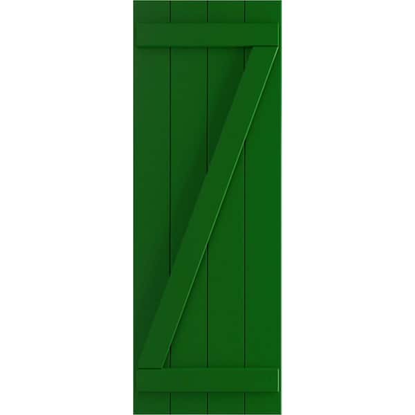 Ekena Millwork True Fit 21-1/2 in. x 49 in. PVC 4-Joined Board and Batten Shutters with Z-Bar Pair in Viridian Green