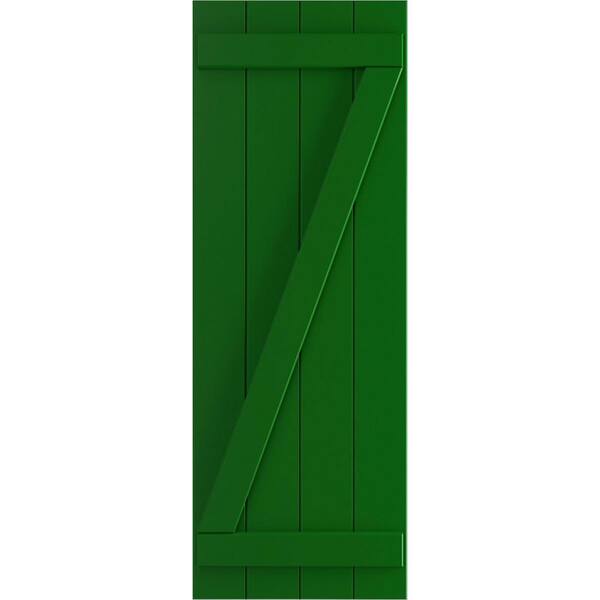 Ekena Millwork True Fit 21-1/2 in. x 76 in. PVC 4-Board Joined Board and Batten Shutters with Z-Bar Pair in Viridian Green