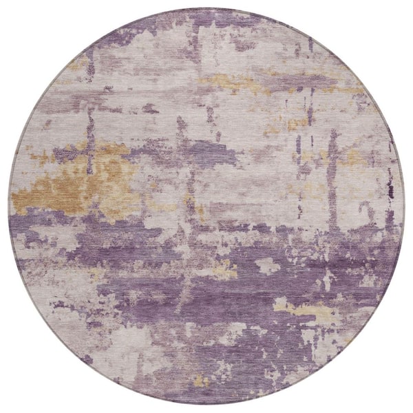 Chantille Machine Washable Indoor/Outdoor Abstract ACN2362 Plum 8 ft. x 8 ft. Round Rug