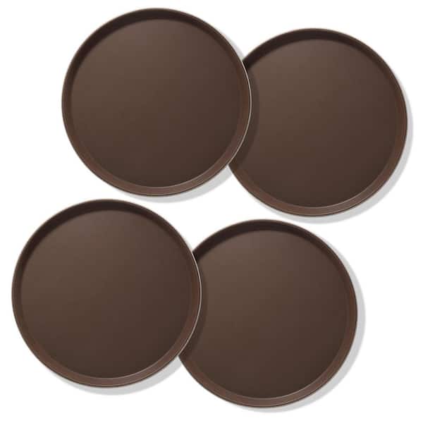 Jubilee 14 in. x .75 in. Round Plastic Non-Slip Serving Trays, Brown-NSF Food Service (Set of 4)