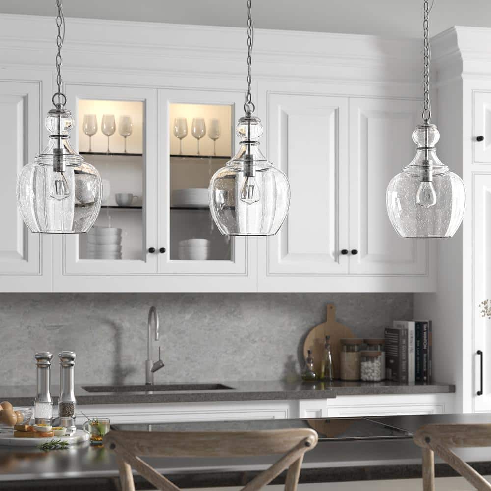 Brushed Nickel 11" Glass Drum Pendant Light