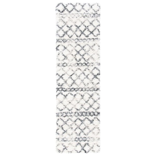 Fontana Shag 2 ft. x 10 ft. Ivory/Gray Distressed Geometric Runner Rug