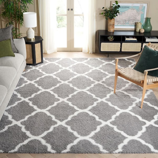 Tahoe Shag 9 ft. x 12 ft. Gray/White Trellis Diamond Area Rug