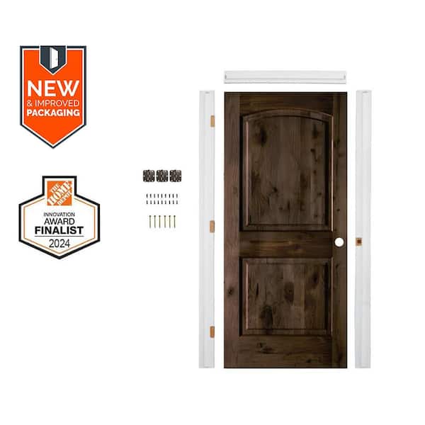 Krosswood Doors Assembly Required 24 in. x 80 in. Knotty Alder Left-Hand Top Arch Black Stain Single Interior Door Kit w/Separate Jamb