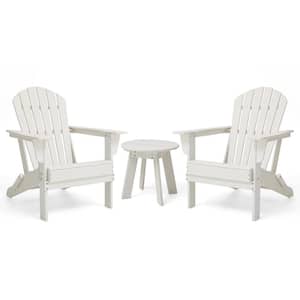 2-Piece Outdoor Patio White HDPE Plastic Folding Adirondack Chairs and Side Table Set (3-Pack)