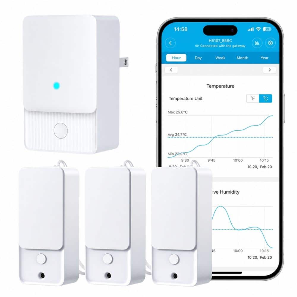 WiFi Smart Thermometer Hygrometer 3-Pack, IP65 Waterproof, LoRa 1312 ft Range, App Alerts, 2-Year Data Storage