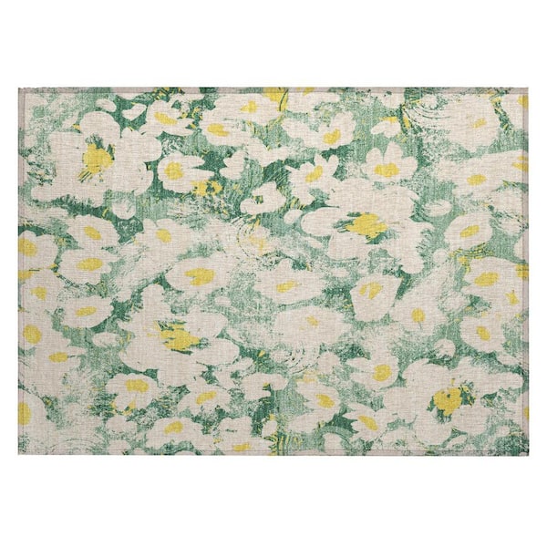 HomeRoots Green 2 ft. x 3 ft. Woven Floral Rectangle Indoor/Outdoor Area Rug