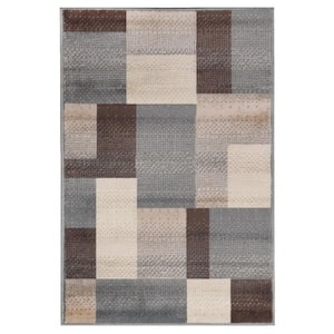 6 ft. X 9 ft. Grey Patchwork Power Loom Stain Resistant Area Rug
