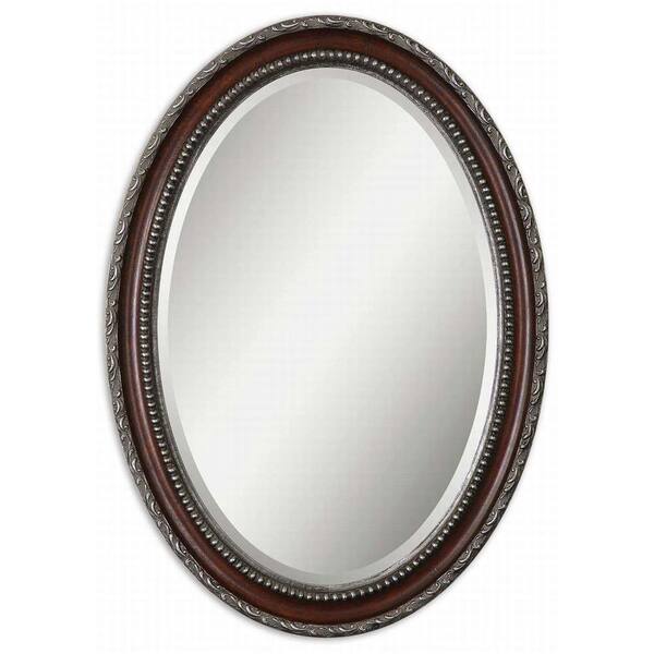 Global Direct 25 in. x 35 in. Mahogany/Silver Oval Framed Mirror