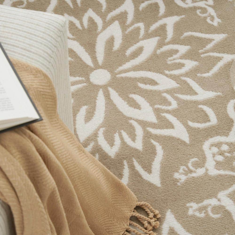 Taupe Floral Synthetic Rectangular 8' x 10' Area Rug