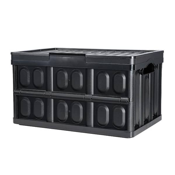 Collapsible Storage Bins with Lids, 45L 3 Packs, Folding Plastic Stackable Utility Crates with Handles, for Clothes