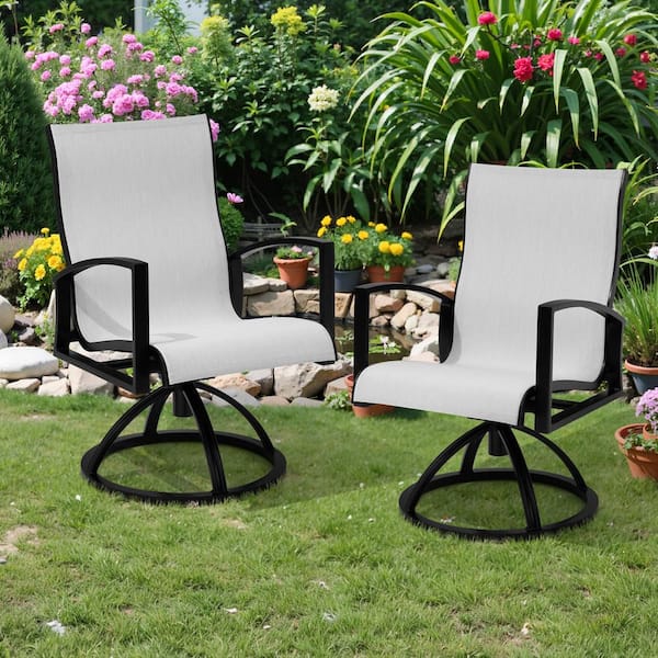 Swivel Aluminum Sunbrella Seats Outdoor Dining Chair in Gray (2-Pack)