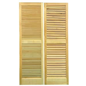 15 in. W x 51 in. H Soild Pine Wood Louvered Shutters (1-Pair of 2-Piece)