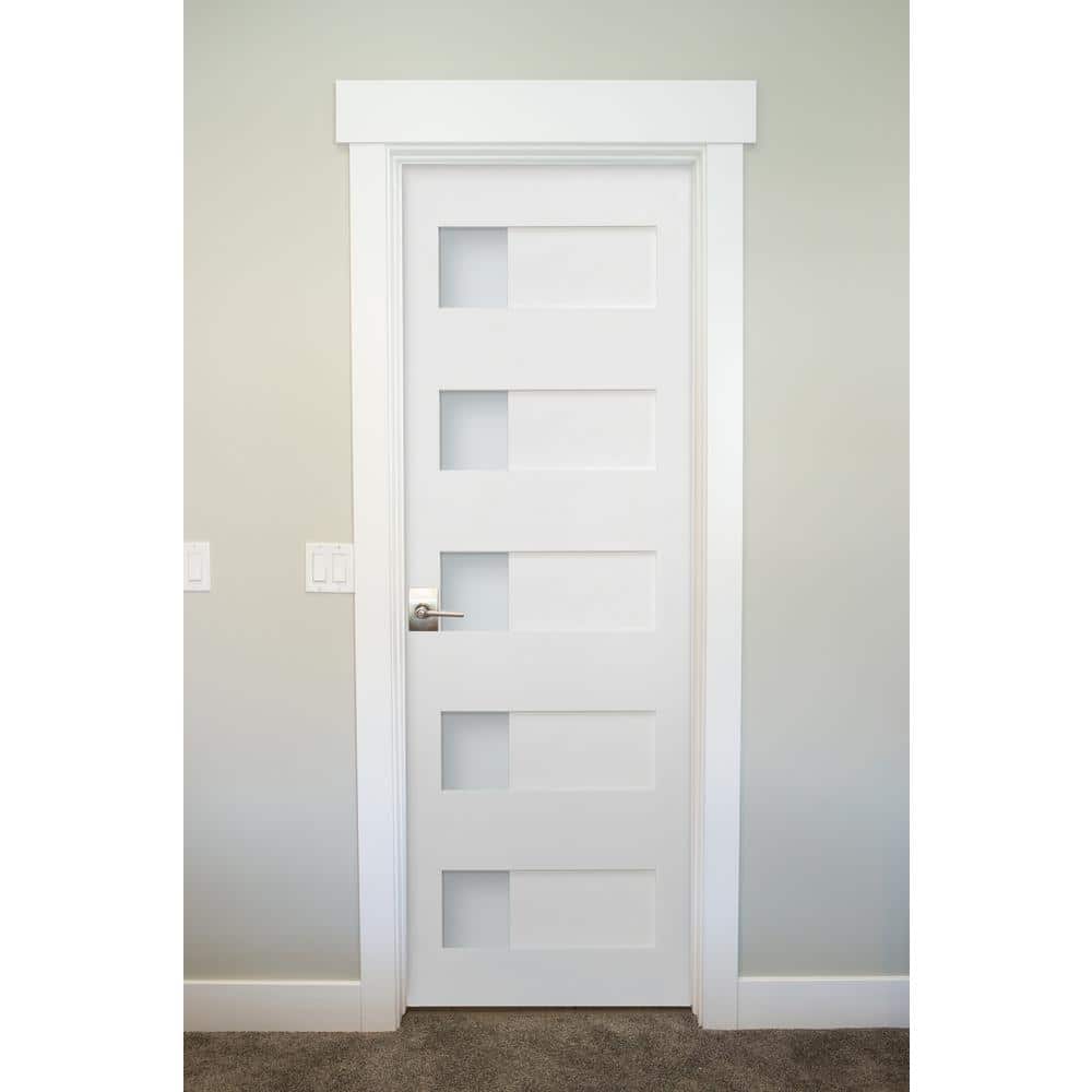 Right-Handed Primed MDF 5-Lite Satin Glass Interior Door