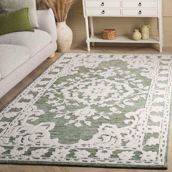 Marquee 8 ft. x 10 ft. Green/Ivory Medallion Border Area Rug