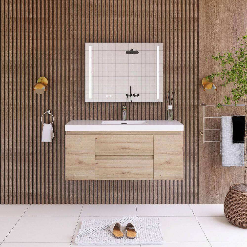47.3 in. W x 19.7 in. D x 22.5 in. H Single Sink Wall Mounted Bath Vanity in Natural Oak with White Cultured Marble Top price history on PriceWatchPro