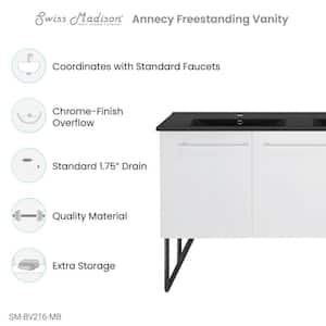 Annecy 60 in. White, Double Basin Bathroom Vanity with Black Artificial Stone Sink Top