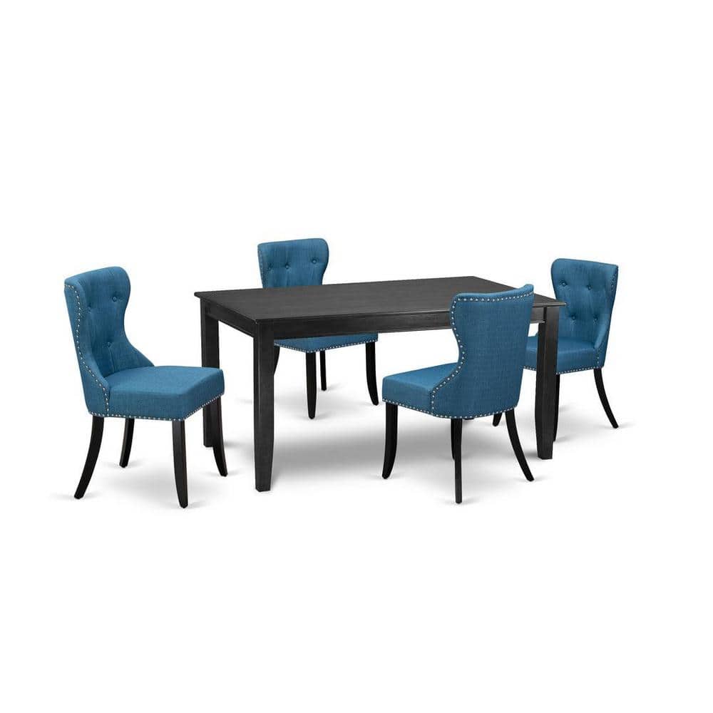 5-Piece Black Finish Solid Wood Top - Dining Room Set - Seats 4