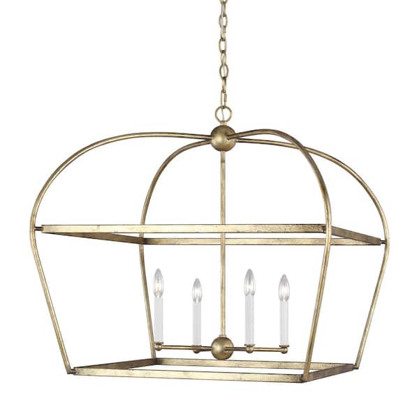 Generation Lighting Stonington Wide 4-Light Antique Gild Pendant Light Lantern