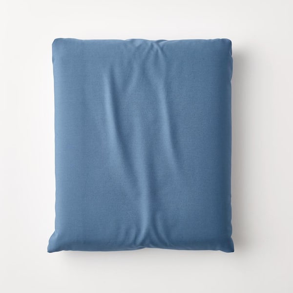 The Company Store Company Cotton Slate Blue Solid 300-Thread Count Cotton Percale Queen Deep Pocket Fitted Sheet