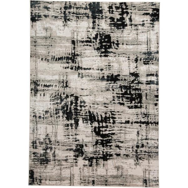 Weave & Wander Orin Ivory Bone/Black 10 ft. x 13 ft. Abstract Polyester Area Rug